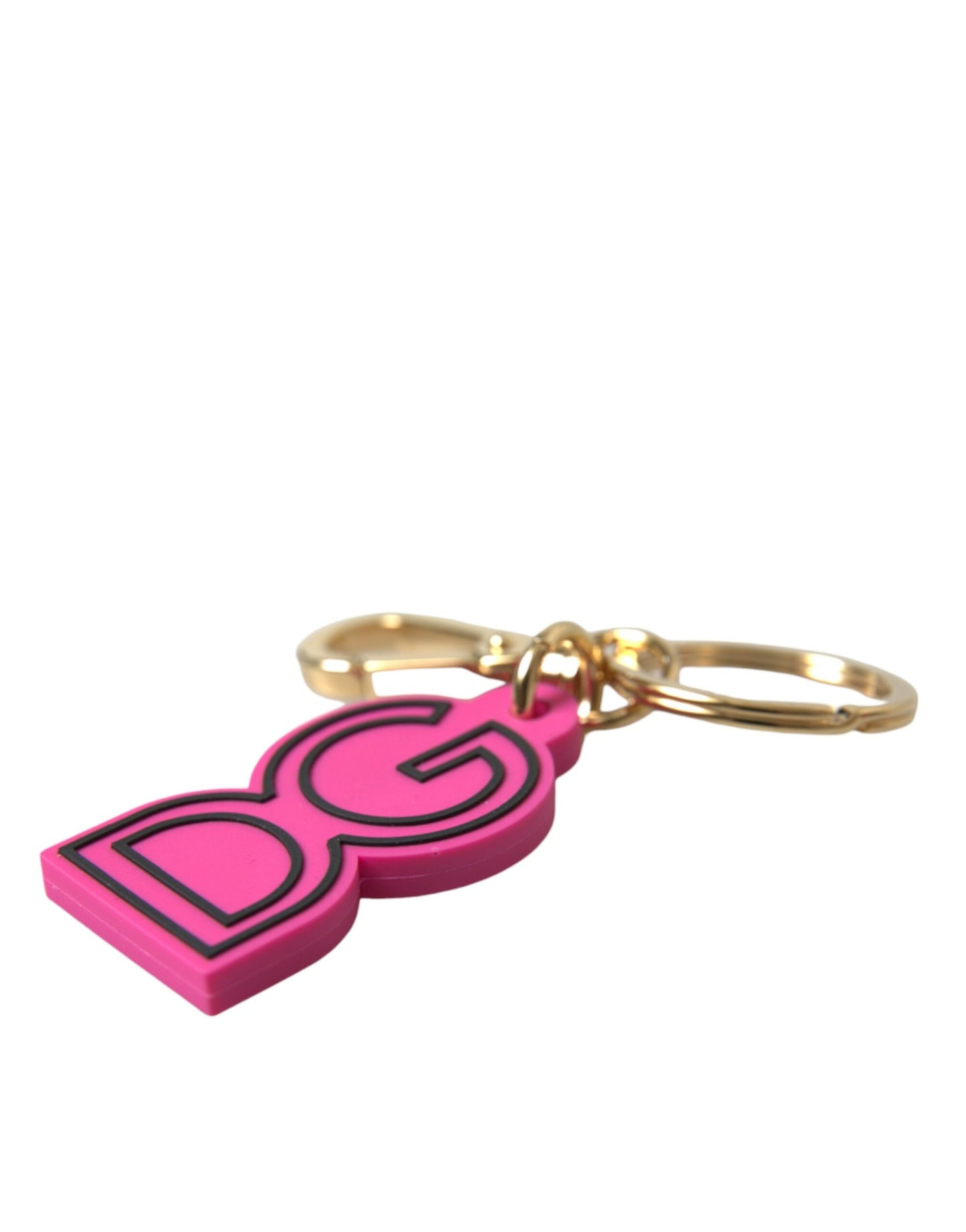 Dolce &amp; Gabbana Schlüsselanhänger mit DG-Logo aus rosa Gummi und goldfarbenem Metall