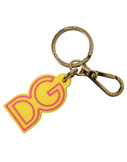 Dolce &amp; Gabbana Schlüsselanhänger mit DG-Logo, gelb, Gummi, goldfarben, Metall