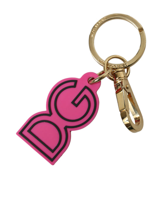 Dolce &amp; Gabbana Schlüsselanhänger mit DG-Logo aus rosa Gummi und goldfarbenem Metall
