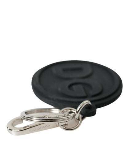 Dolce &amp; Gabbana Schlüsselanhänger mit DG-Logo aus schwarzem Gummi und silbernem Messing