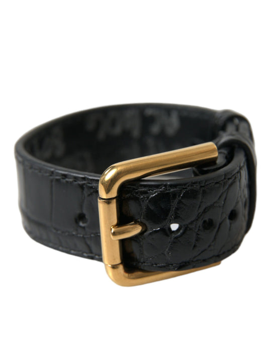 Dolce &amp; Gabbana Armband aus strukturiertem Leder in Schwarz mit goldfarbener Metallschnalle