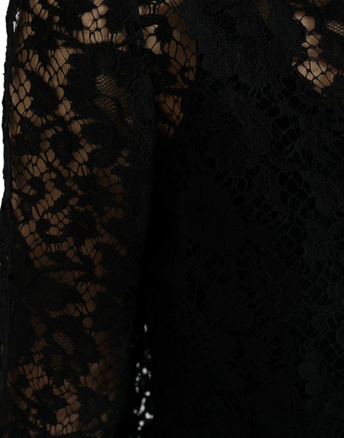 Dolce &amp; Gabbana – Schwarze Bluse mit Blumenspitze und langen Ärmeln