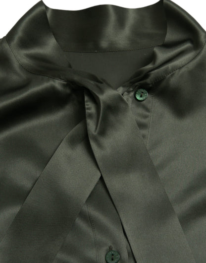 Dolce &amp; Gabbana – Graues Blusenoberteil mit langen Ärmeln und Ascot-Kragen