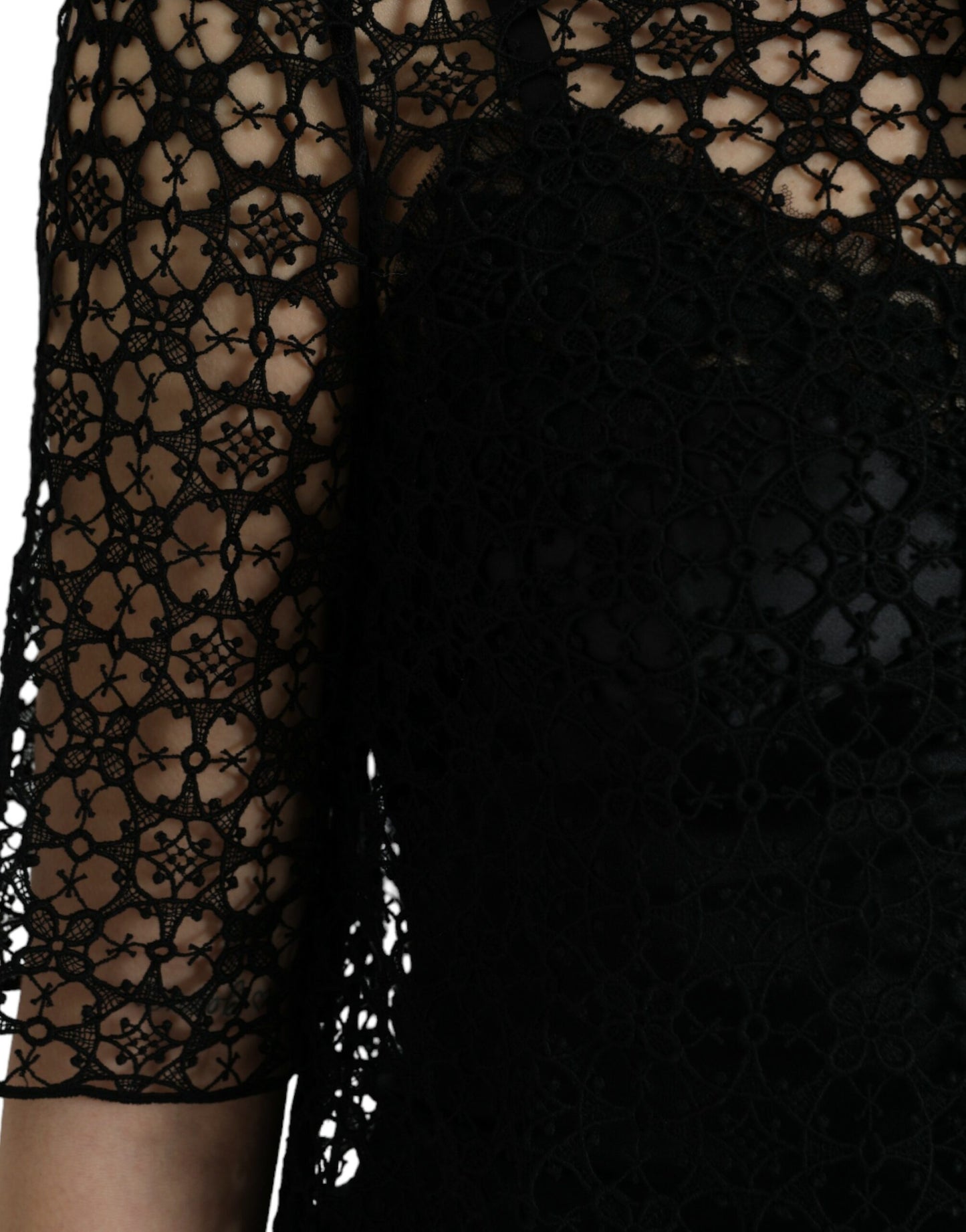 Dolce &amp; Gabbana – Schwarze Bluse mit Blumenspitze und kurzen Ärmeln