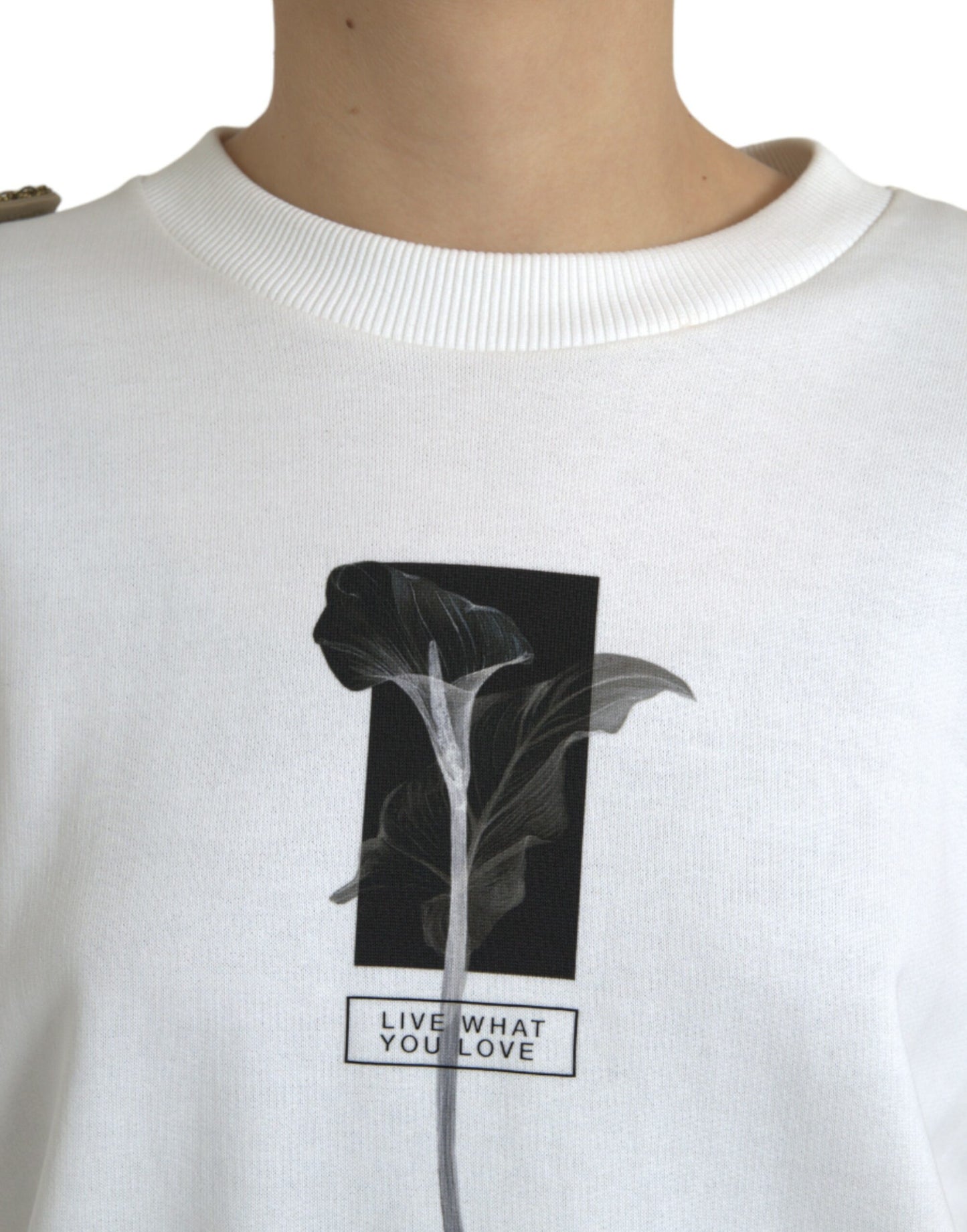 Dolce &amp; Gabbana – Weißer Pullover aus Baumwolle mit Rundhalsausschnitt und Blumenmuster