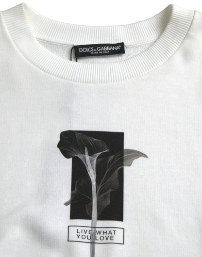Dolce &amp; Gabbana – Weißer Pullover aus Baumwolle mit Rundhalsausschnitt und Blumenmuster