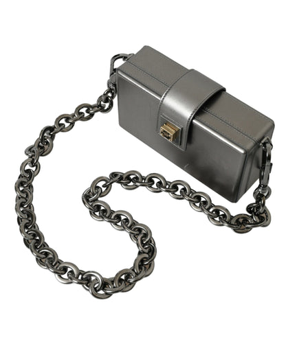 Dolce &amp; Gabbana DG BOX Umhängetasche aus Kalbsleder in Metallic-Grau