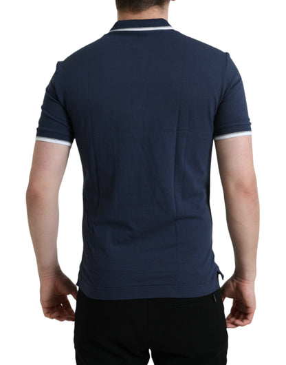 Dolce & Gabbana Blue Crown Patch Cotton Collared Men Polo T-shirt