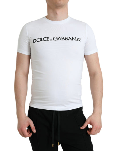 Dolce &amp; Gabbana – Weißes Baumwoll-T-Shirt mit Rundhalsausschnitt und Logo-Print