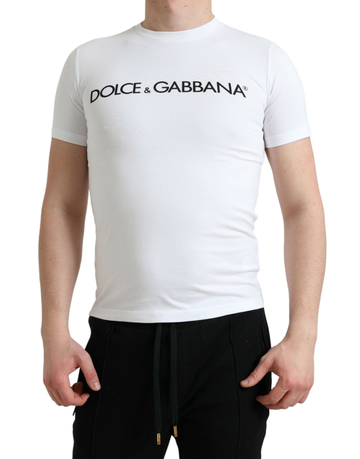 Dolce &amp; Gabbana – Weißes Baumwoll-T-Shirt mit Rundhalsausschnitt und Logo-Print