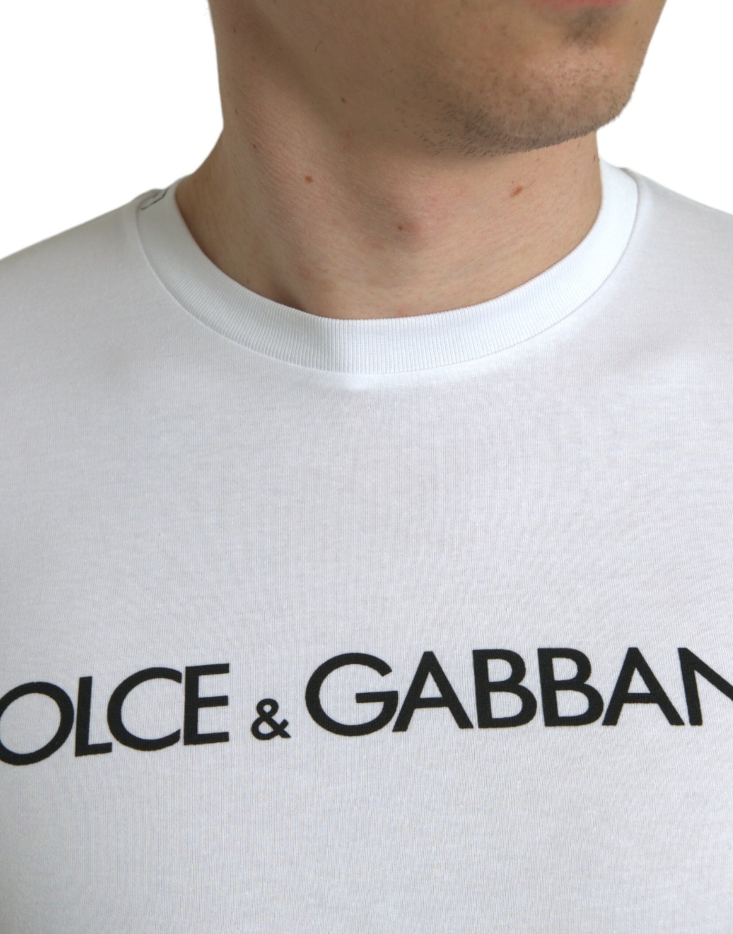 Dolce &amp; Gabbana – Weißes Baumwoll-T-Shirt mit Rundhalsausschnitt und Logo-Print