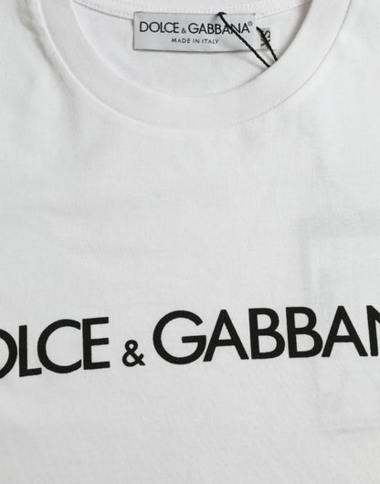 Dolce &amp; Gabbana – Weißes Baumwoll-T-Shirt mit Rundhalsausschnitt und Logo-Print
