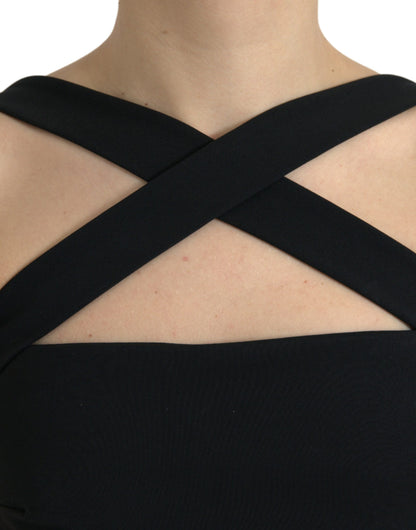 Dolce &amp; Gabbana – Schwarzes, ärmelloses Midikleid mit Neckholder