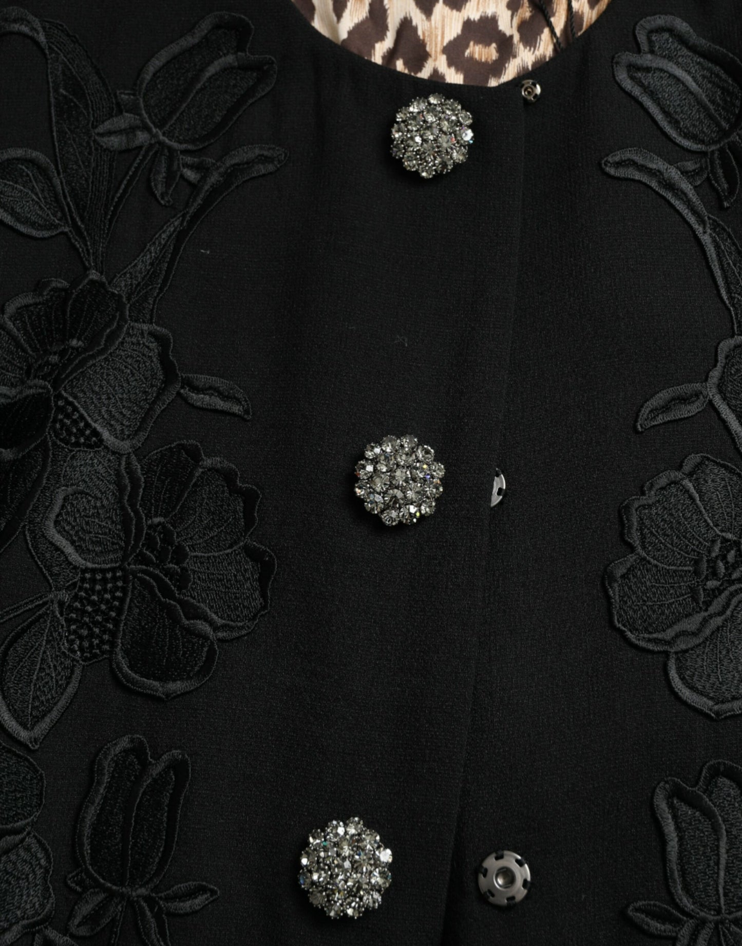 Dolce &amp; Gabbana – Schwarze Wolljacke mit Blumenmuster und Knopfverzierung