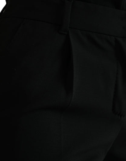 Dolce &amp; Gabbana – Schwarze, schmal zulaufende Wollhose mit mittlerer Taille
