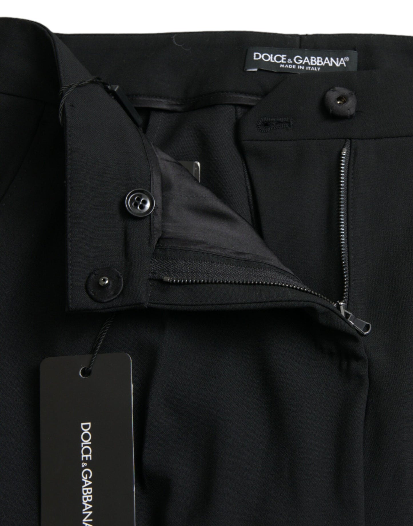 Dolce &amp; Gabbana – Schwarze, schmal zulaufende Wollhose mit mittlerer Taille
