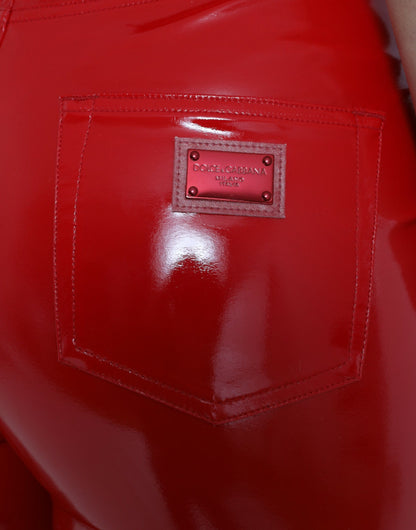 Dolce &amp; Gabbana – Glänzend rote Skinny-Hose mit hoher Taille
