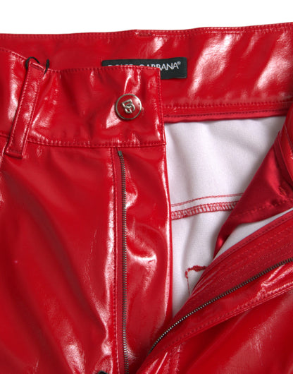 Dolce &amp; Gabbana – Glänzend rote Skinny-Hose mit hoher Taille