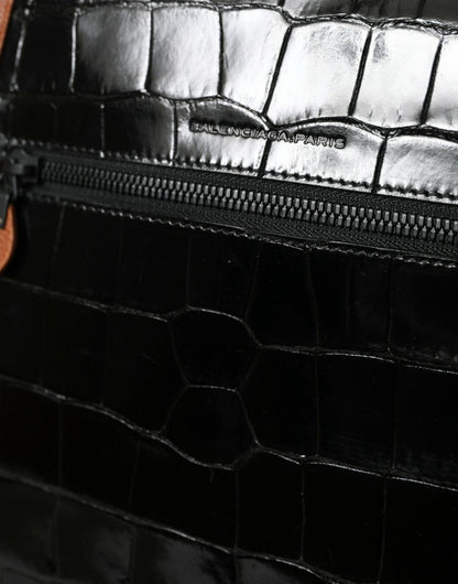 Balenciaga Schwarz Braun Exotisches Hautleder Vertikale Umhängetasche