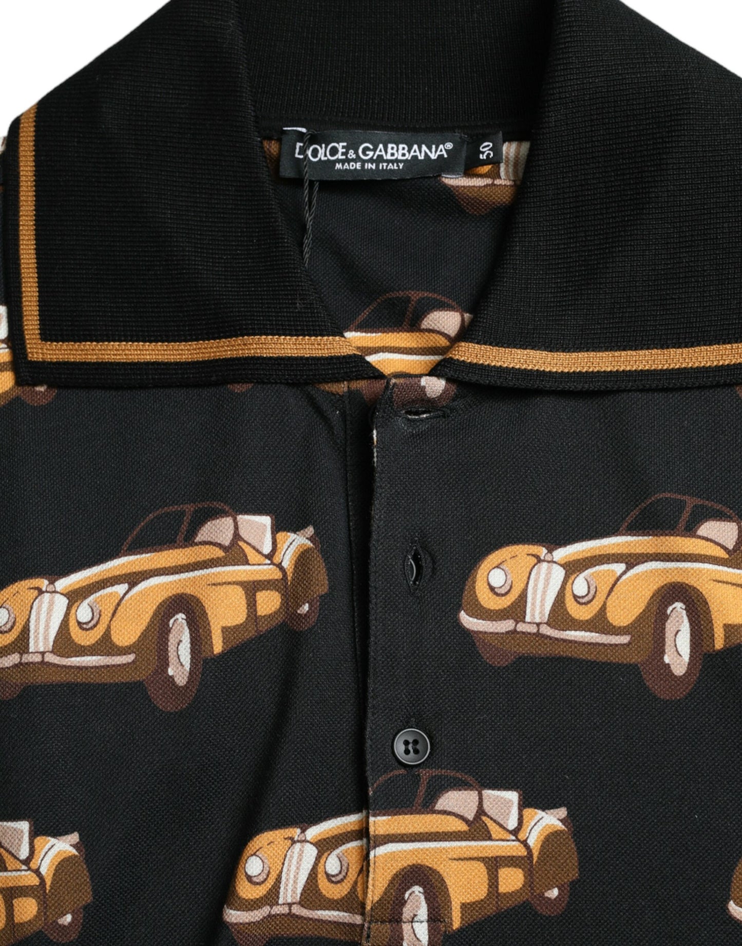 Dolce &amp; Gabbana – Schwarzes Poloshirt mit Auto-Print und kurzen Ärmeln
