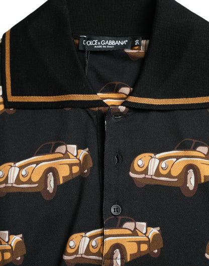 Dolce &amp; Gabbana – Schwarzes Poloshirt mit Auto-Print und kurzen Ärmeln