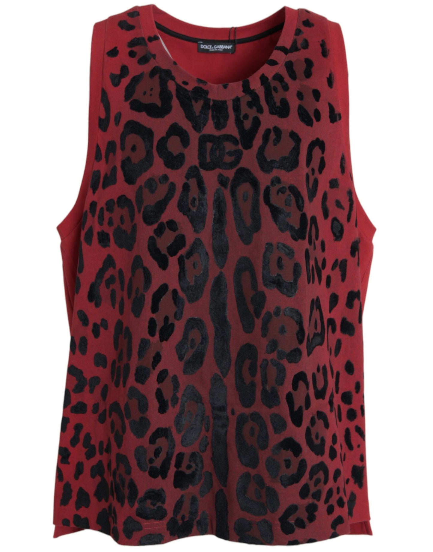 Dolce &amp; Gabbana – Rotes, ärmelloses Tank-T-Shirt mit Leopardenmuster