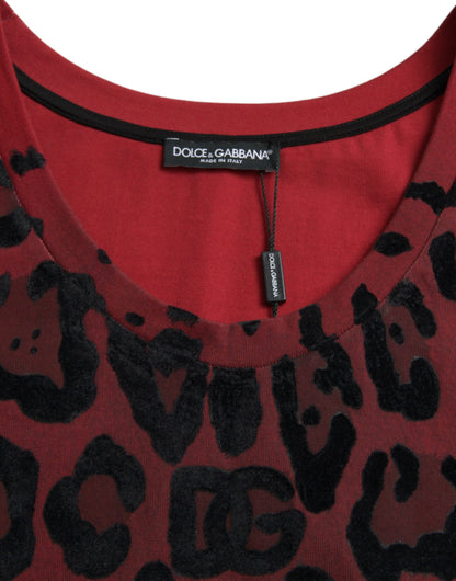 Dolce &amp; Gabbana – Rotes, ärmelloses Tank-T-Shirt mit Leopardenmuster