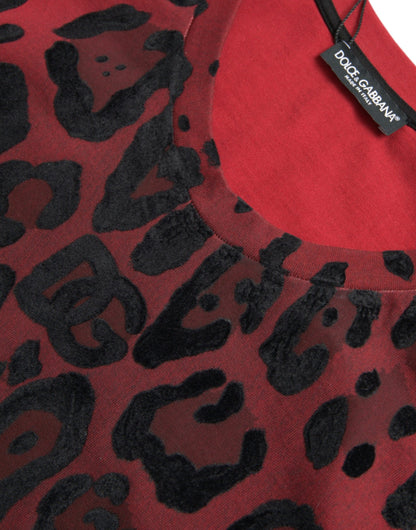Dolce &amp; Gabbana – Rotes, ärmelloses Tank-T-Shirt mit Leopardenmuster