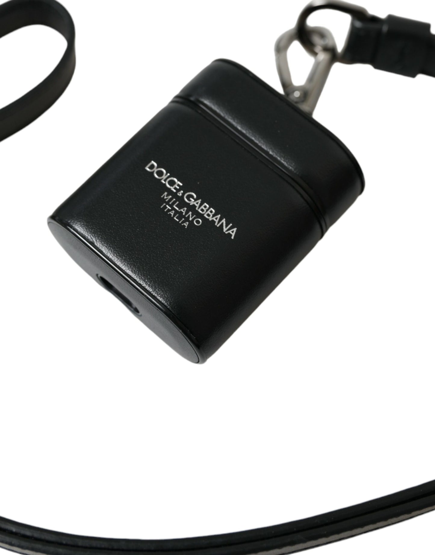 Dolce &amp; Gabbana – Airpods-Hülle mit schwarzem Lederarmband und silbernem Metalllogo