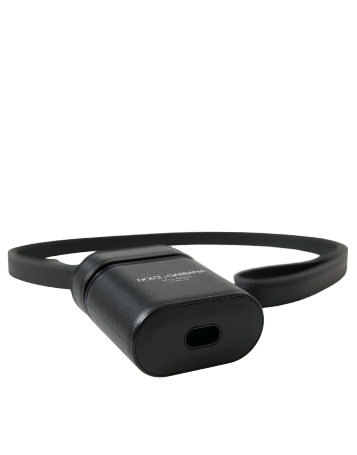 Dolce &amp; Gabbana – Airpods-Hülle mit schwarzem Lederarmband und silbernem Metalllogo