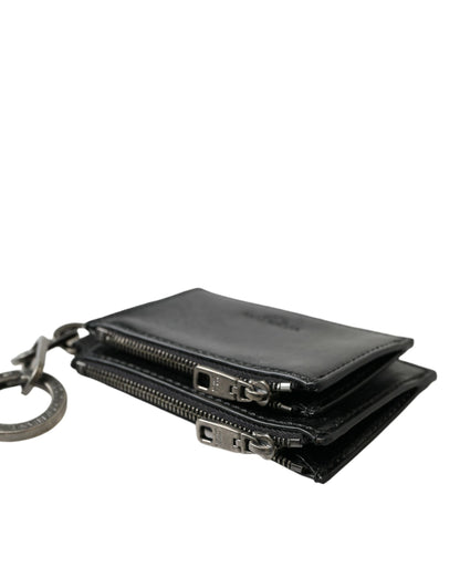 Dolce &amp; Gabbana – Schlüsselanhänger aus schwarzem Leder mit Reißverschluss und Logo