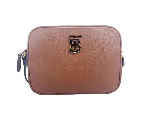 Burberry – Kleine Umhängetasche mit TB-Logo aus hellbraunem Leder