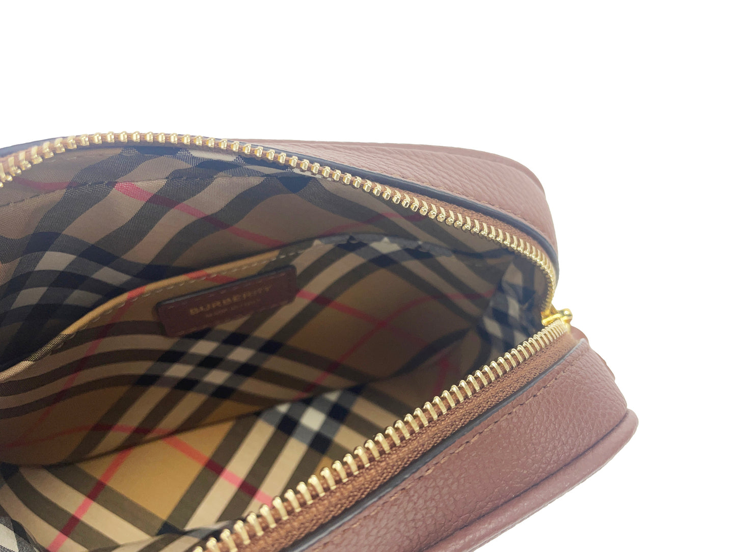 Burberry – Kleine Umhängetasche mit TB-Logo aus hellbraunem Leder