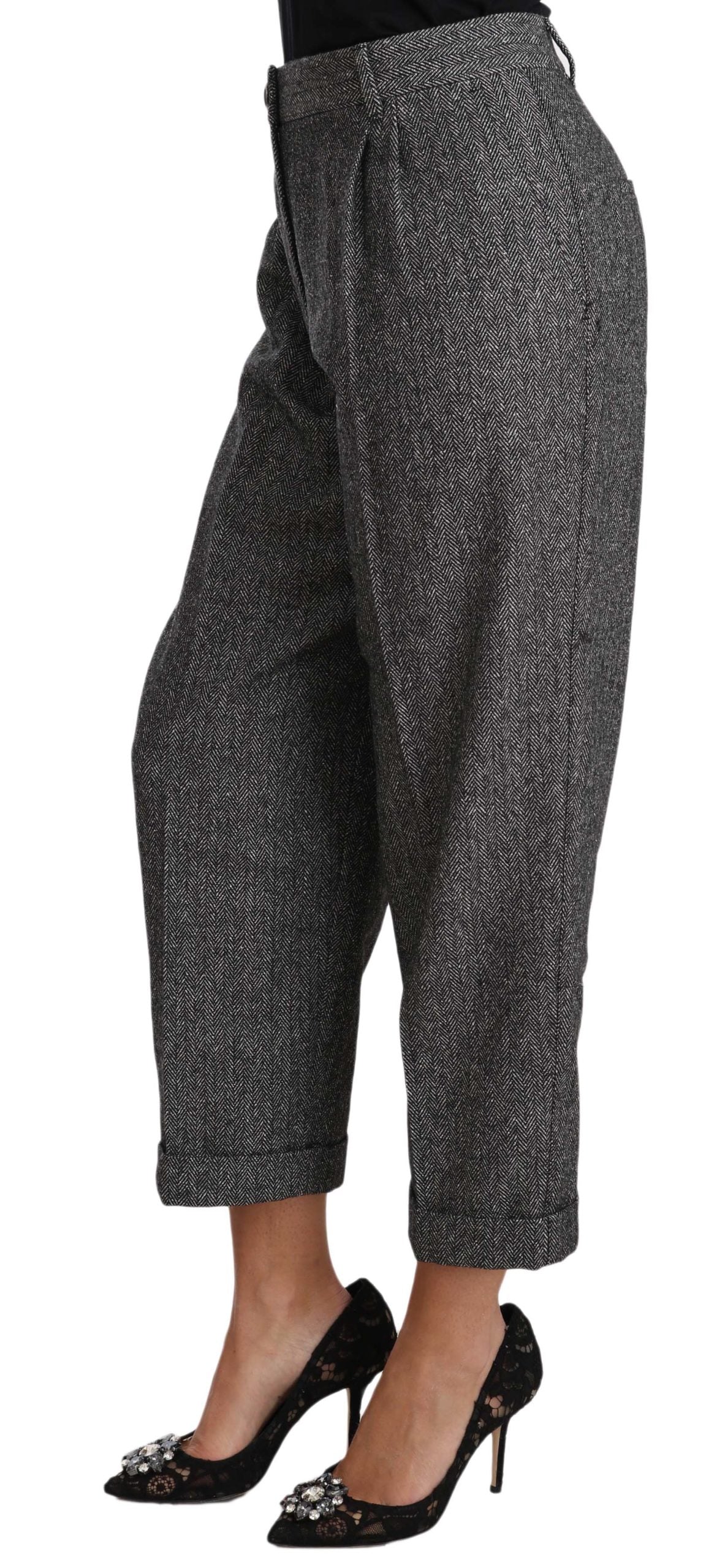 Dolce &amp; Gabbana – Graue, plissierte, verkürzte Wollhose