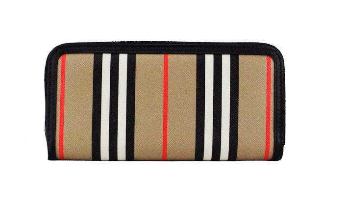 Burberry Ellerby – Kontinentale Geldbörse aus schwarzem Leder mit Streifen und Rundum-Reißverschluss