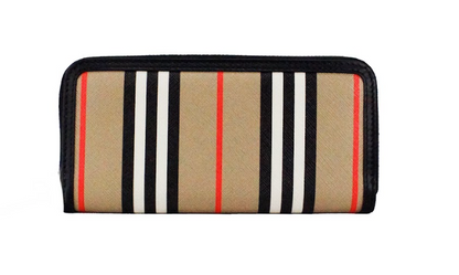 Burberry Ellerby – Kontinentale Geldbörse aus schwarzem Leder mit Streifen und Rundum-Reißverschluss