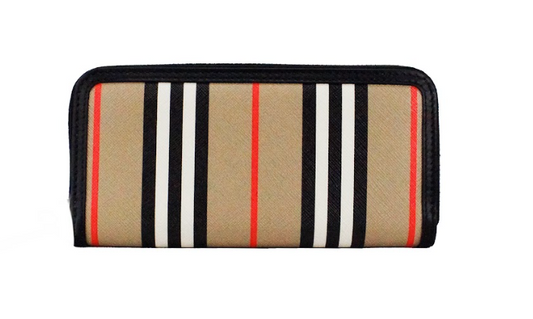 Burberry Ellerby – Kontinentale Geldbörse aus schwarzem Leder mit Streifen und Rundum-Reißverschluss