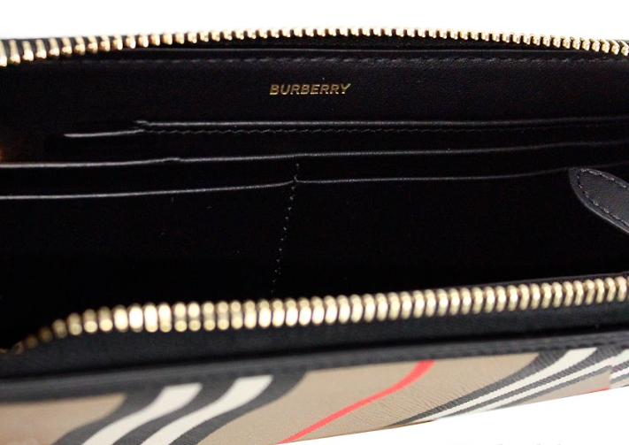 Burberry Ellerby – Kontinentale Geldbörse aus schwarzem Leder mit Streifen und Rundum-Reißverschluss