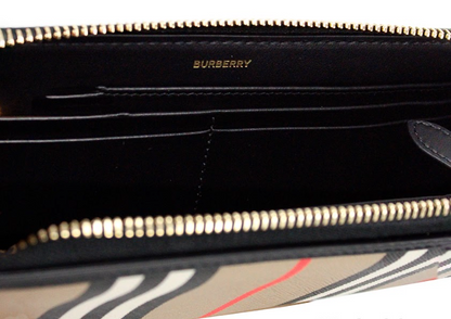 Burberry Ellerby – Kontinentale Geldbörse aus schwarzem Leder mit Streifen und Rundum-Reißverschluss