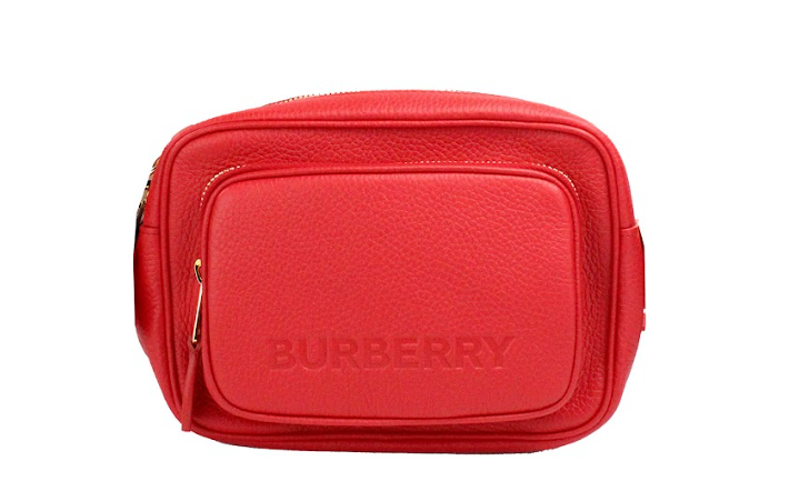 Kleine Burberry-Kamera-Umhängetasche aus genarbtem Leder in leuchtendem Rot