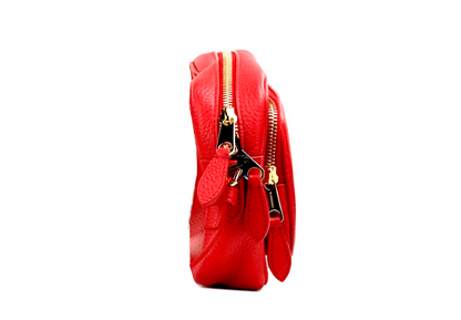 Kleine Burberry-Kamera-Umhängetasche aus genarbtem Leder in leuchtendem Rot