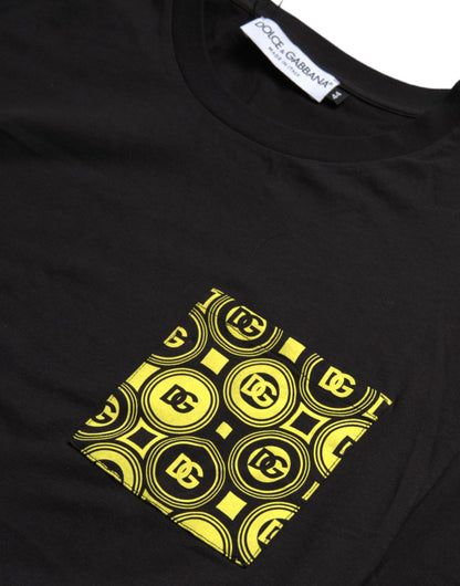 Dolce &amp; Gabbana – Schwarzes Baumwoll-T-Shirt mit Rundhalsausschnitt und bedruckter Tasche