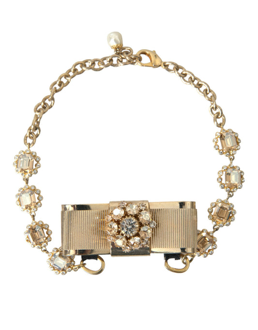 Dolce &amp; Gabbana – Choker-Halskette mit Schleife und durchsichtigem Kristall aus goldenem Messing