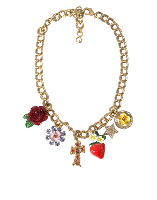 Dolce &amp; Gabbana Halskette mit goldenem Kettenanhänger, Rosenkreuz, Erdbeerstern