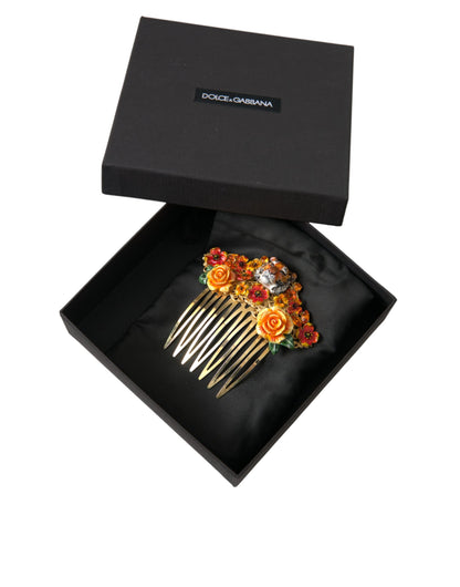 Dolce &amp; Gabbana – Haarkamm aus goldfarbenem Messing mit Leopardenmuster und Kristallen