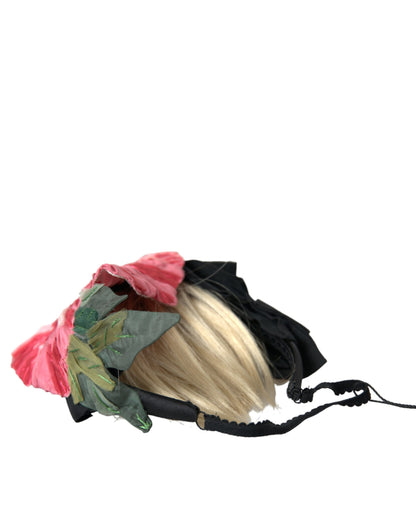 Dolce &amp; Gabbana Schwarze Viskose Weißes Haar Parrucchiera Stirnband Diadem