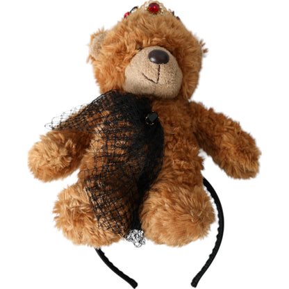 Dolce &amp; Gabbana Brauner Teddybär Gold Kristall Krone Haarband Diadem