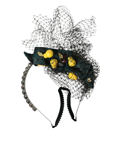 Dolce &amp; Gabbana Schwarze Zitronen Sizilien Lila Kristallnetz Stirnband Diadem