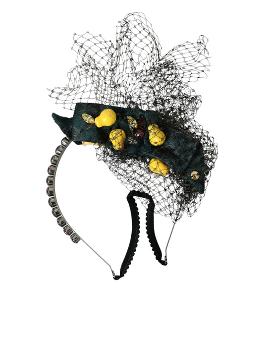 Dolce &amp; Gabbana Schwarze Zitronen Sizilien Lila Kristallnetz Stirnband Diadem