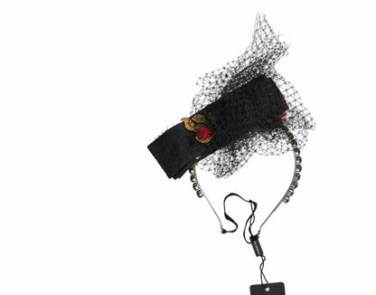 Dolce &amp; Gabbana Schwarzes Erdbeer-Sizilien-Kristallnetz-Stirnband-Diadem